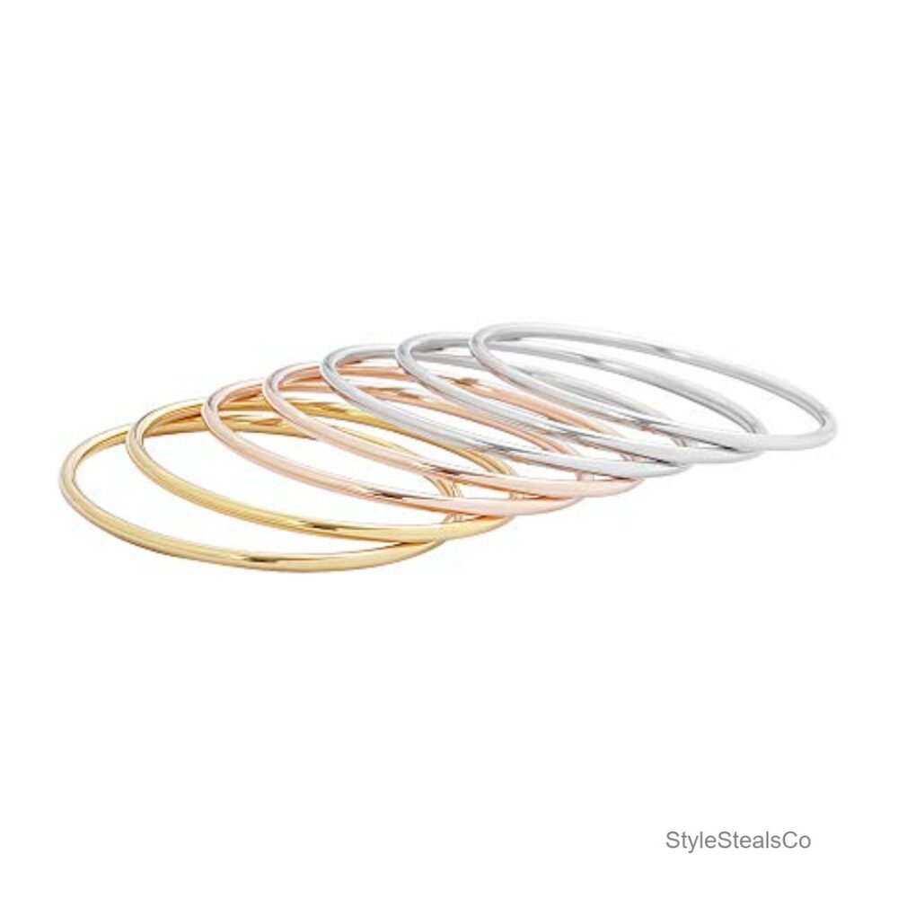 Stainless Steel Stackable Bangle Bracelet Set Of … - image 3